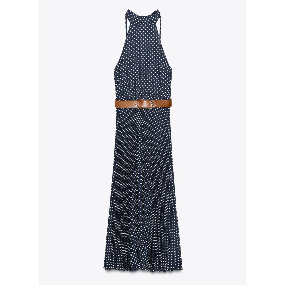 ZARA Belted Pleated Halter Midi Dress NWT - Picture 15 of 16